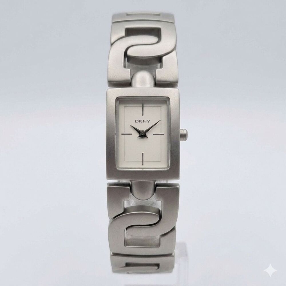 DKNY Women's Silver Watch Stainless Steel Sculpted Crossover Link Bracelet